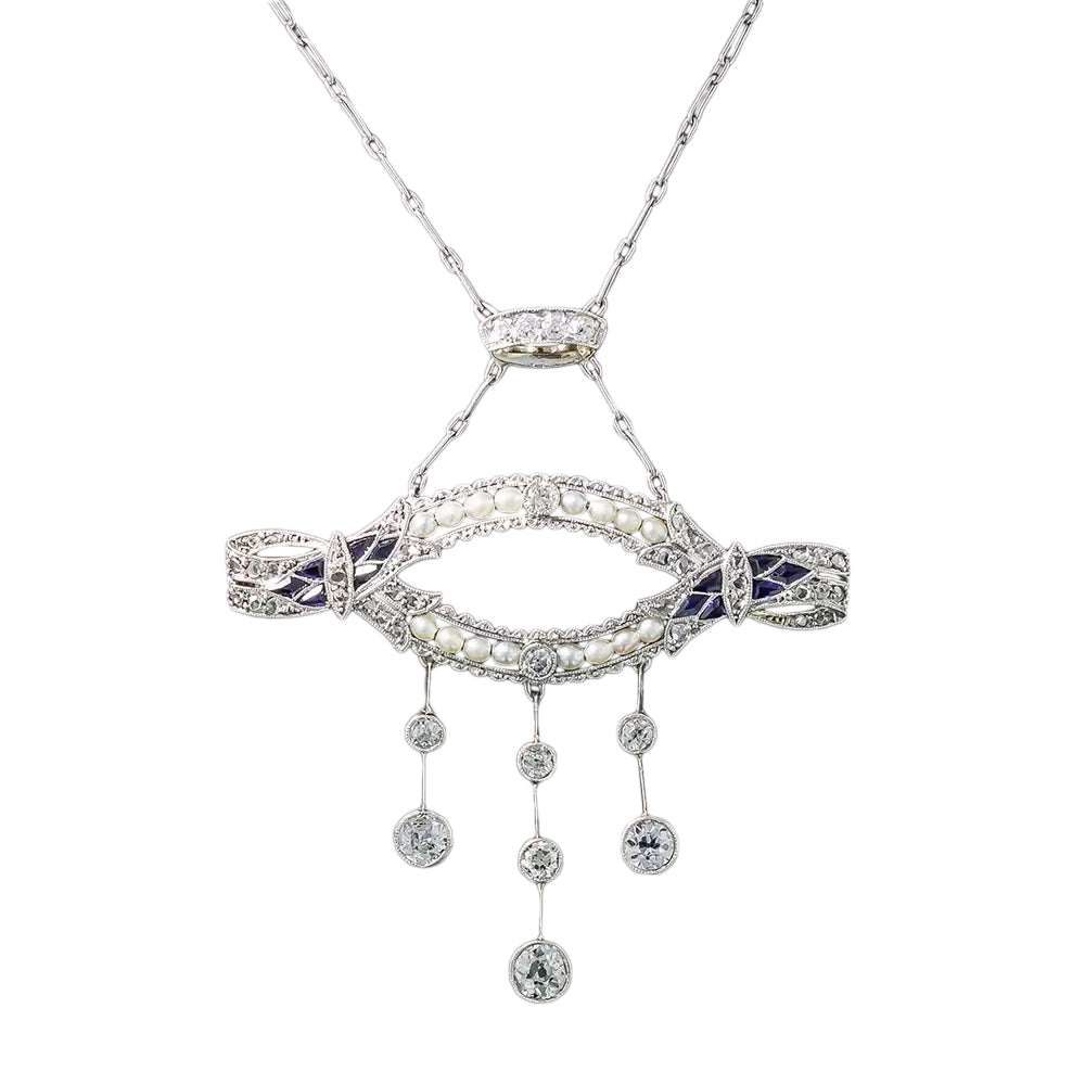 Edwardian Diamond, Pearl and Sapphire* Necklace - 2