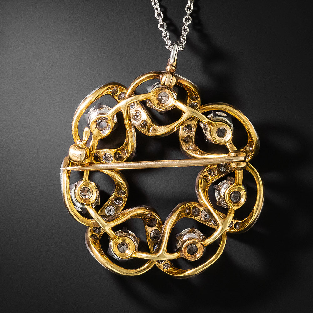 Edwardian Diamond Ribbon Wreath Necklace/Brooch - 3