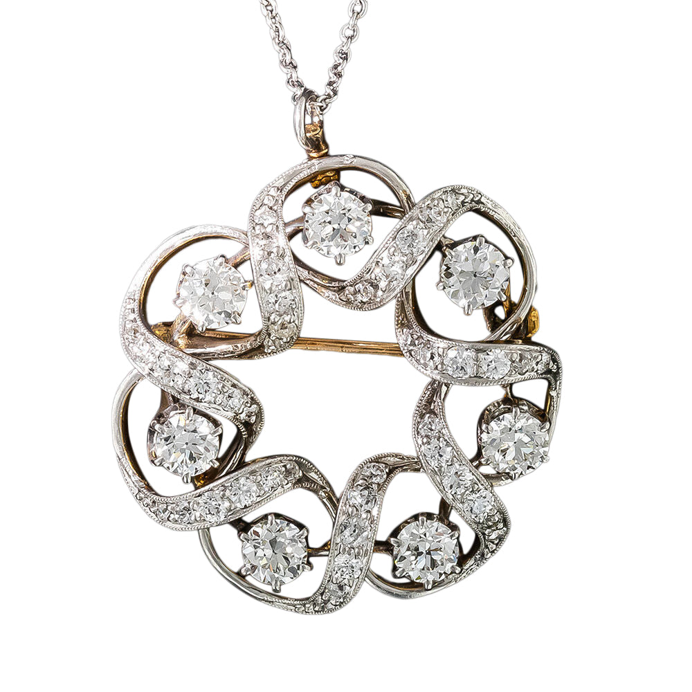 Edwardian Diamond Ribbon Wreath Necklace/Brooch - 3