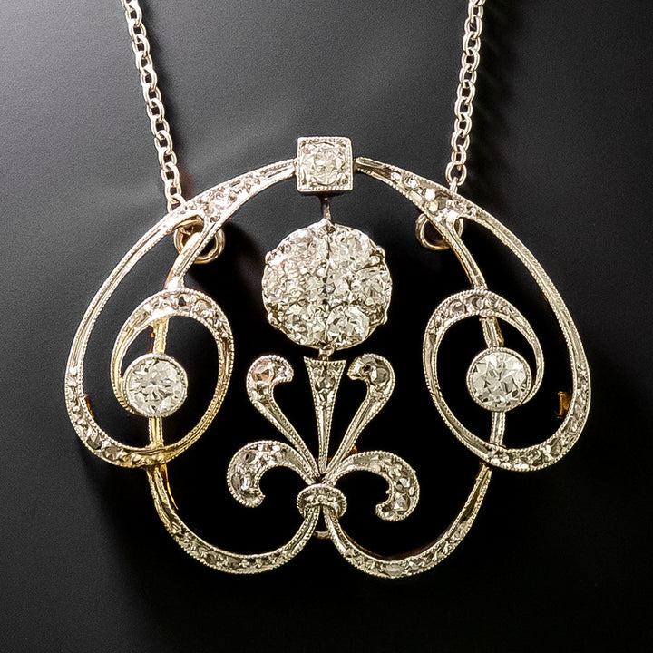 Edwardian Diamond Scroll Pendant/Brooch