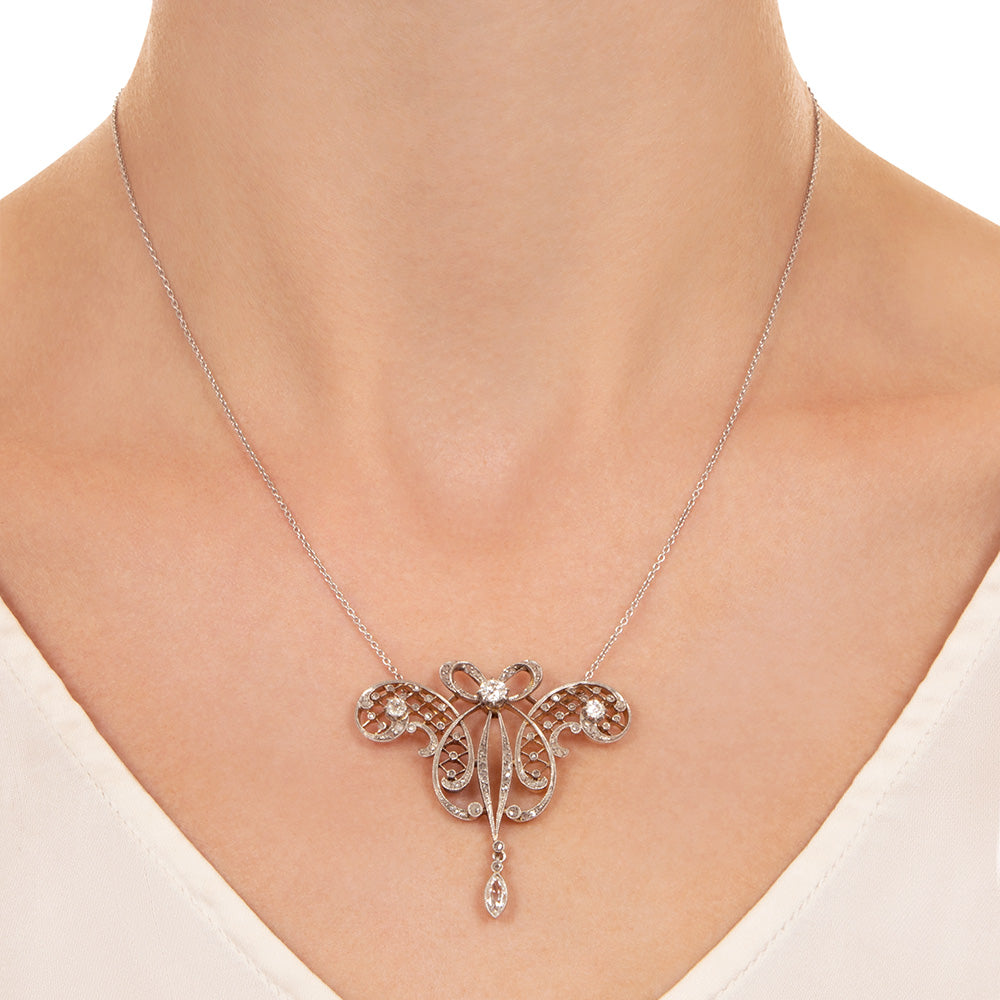 Edwardian Diamond Scroll Pendant/Brooch - 3