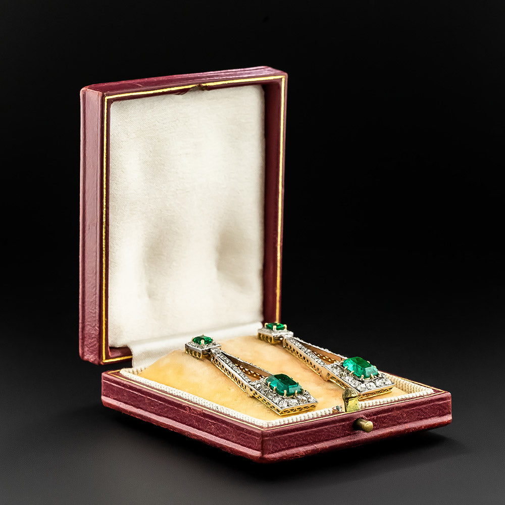 Edwardian Emerald and Diamond Drop Earrings - GIA - 4