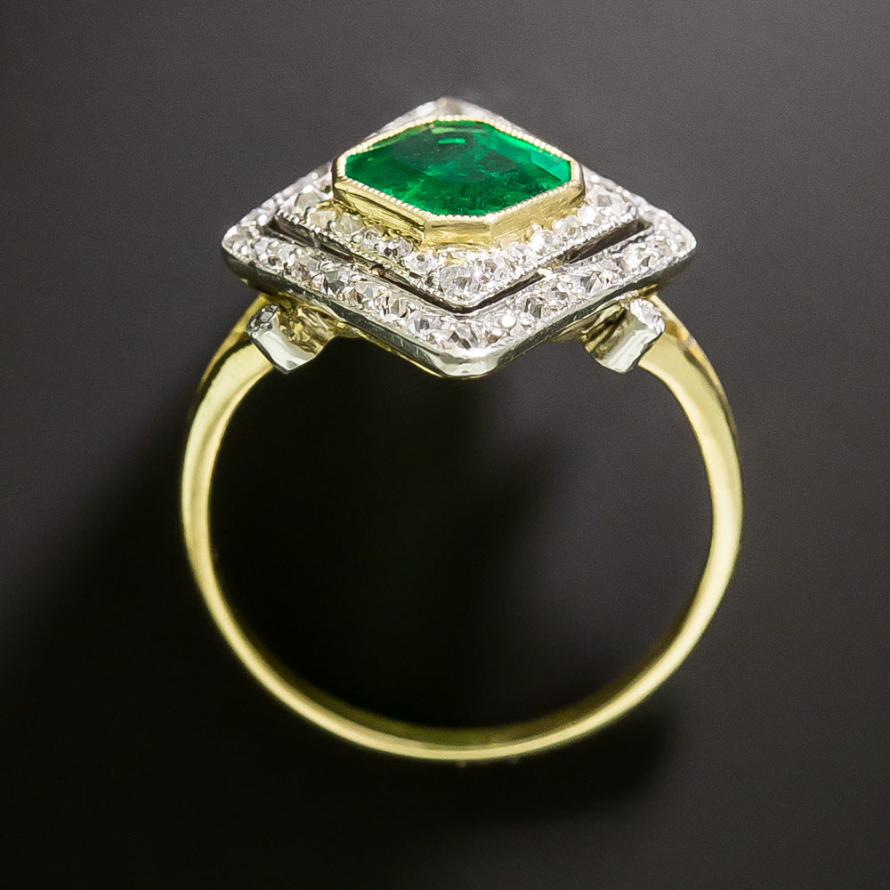 Edwardian Emerald and Diamond Lozenge-Shaped Ring - GIA F1 - 4