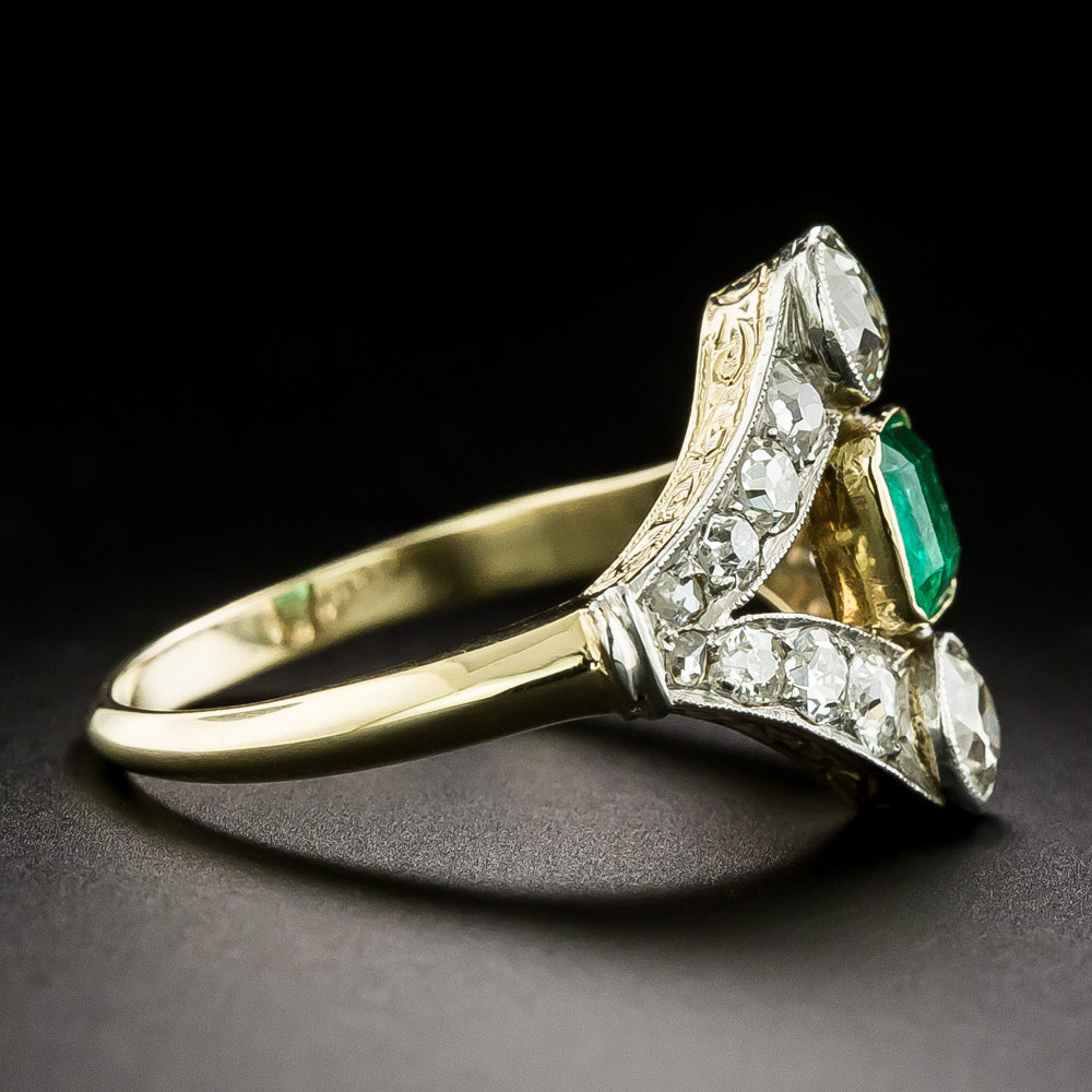 Edwardian Emerald and Diamond Ring - 4