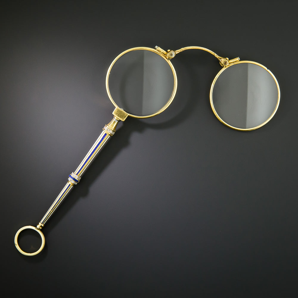 Edwardian Enamel and Diamond Lorgnette  - 4