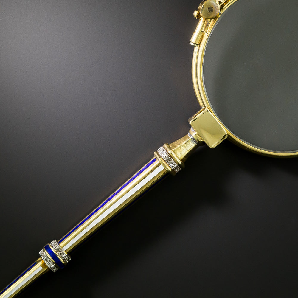 Edwardian Enamel and Diamond Lorgnette  - 5