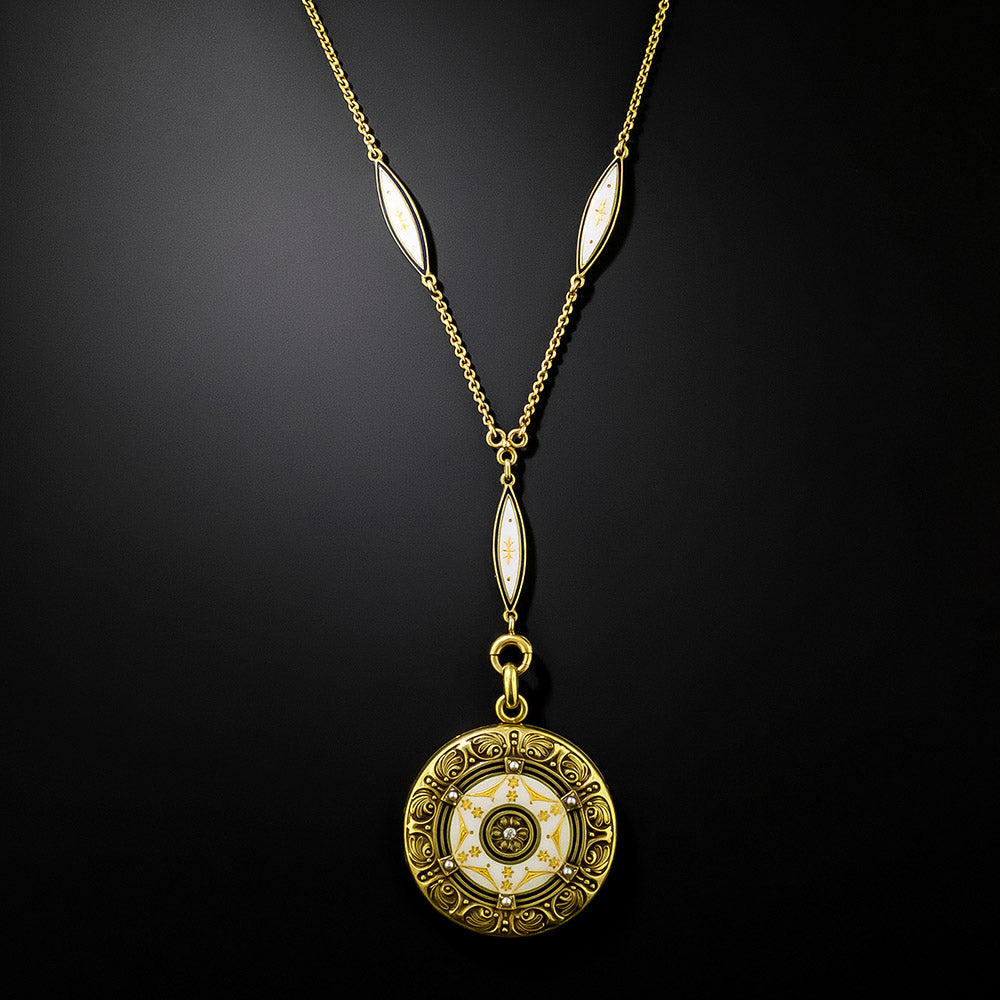 Edwardian Enameled Locket Necklace by Wordley Allsop-Bliss - 3