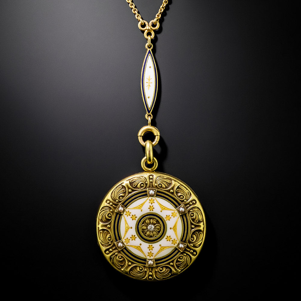 Edwardian Enameled Locket Necklace by Wordley Allsop-Bliss - 4
