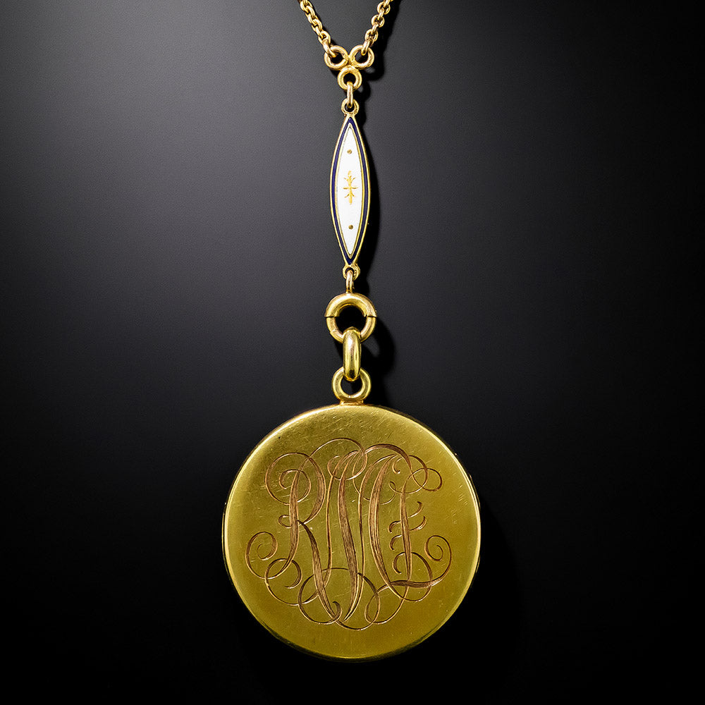 Edwardian Enameled Locket Necklace by Wordley Allsop-Bliss - 5