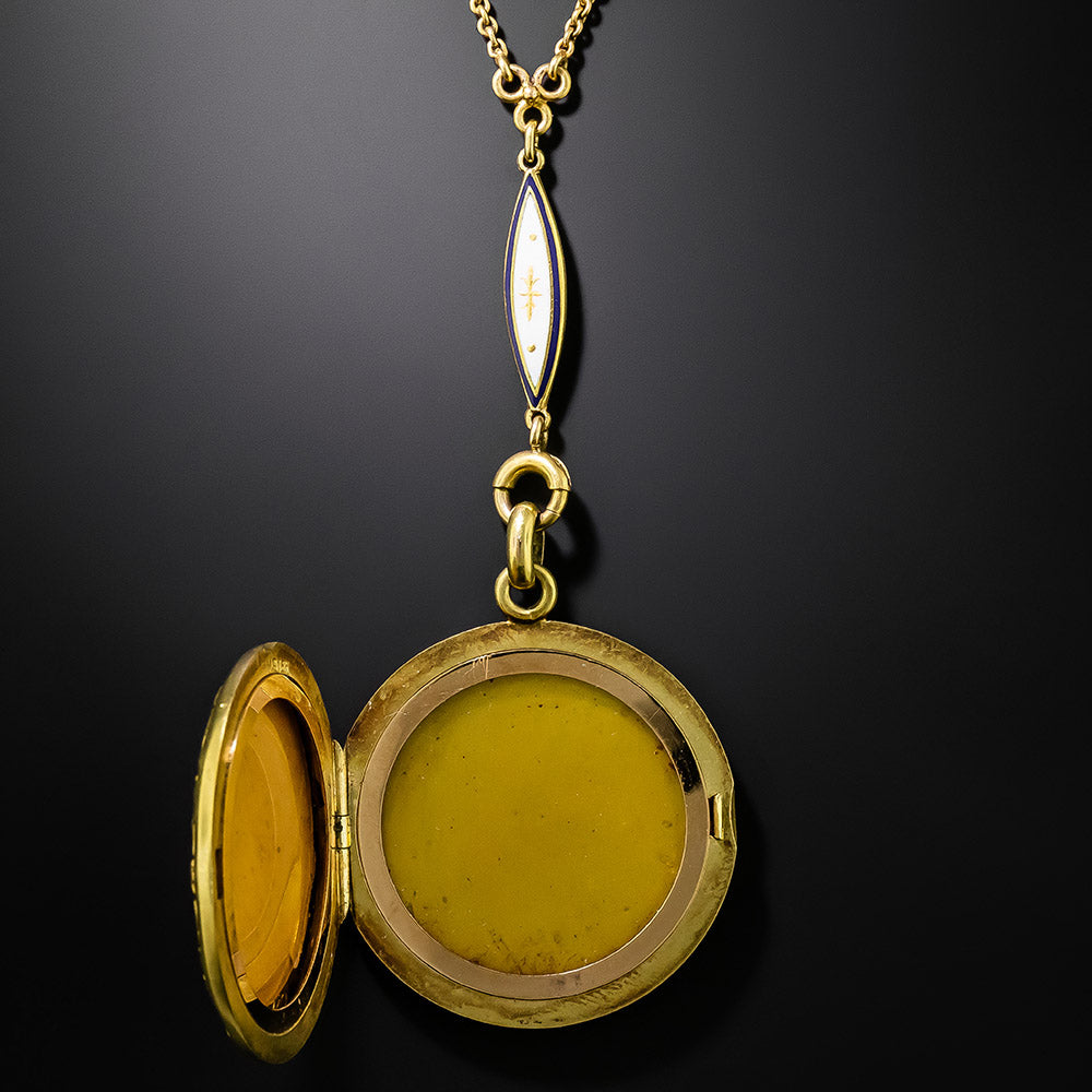 Edwardian Enameled Locket Necklace by Wordley Allsop-Bliss - 6