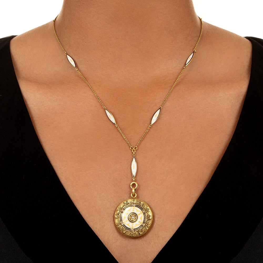 Edwardian Enameled Locket Necklace by Wordley Allsop-Bliss - 9