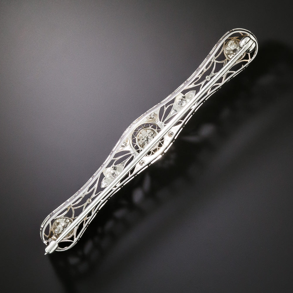 Edwardian Filigree Diamond Bar Pin - 2