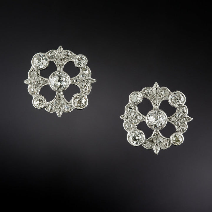 Edwardian Fleur-De-Lys Diamond Earrings