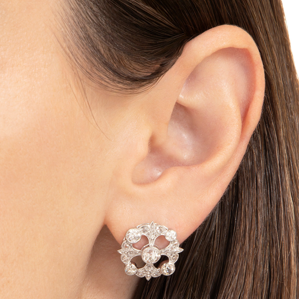 Edwardian Fleur-De-Lys Diamond Earrings - 5