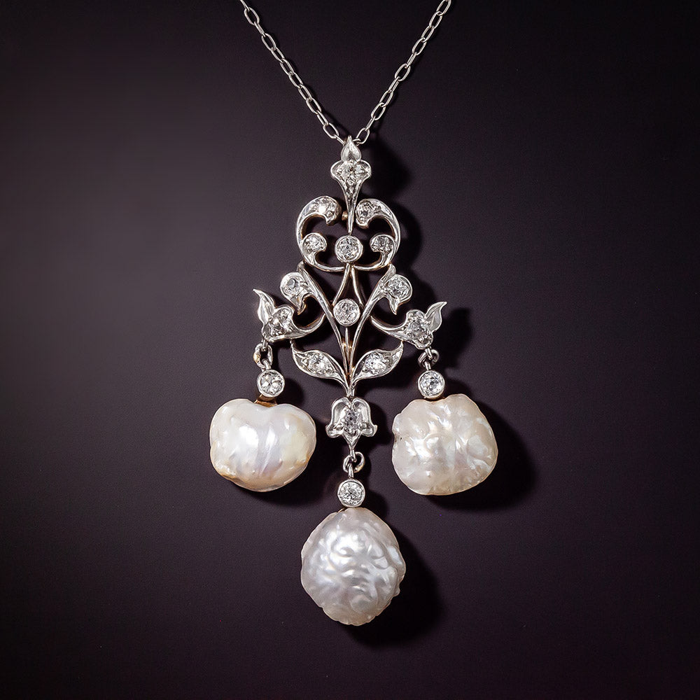 Edwardian "Girandole" Freshwater Pearl and Diamond Lavalière  - 0