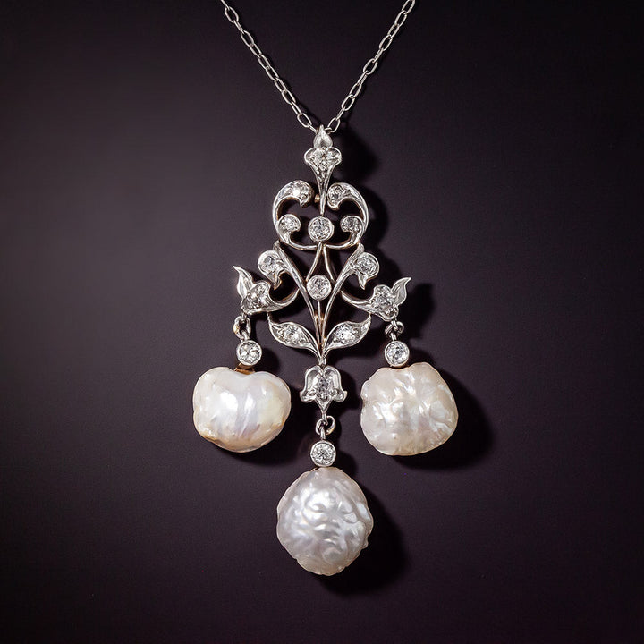 Edwardian "Girandole" Freshwater Pearl and Diamond Lavalière