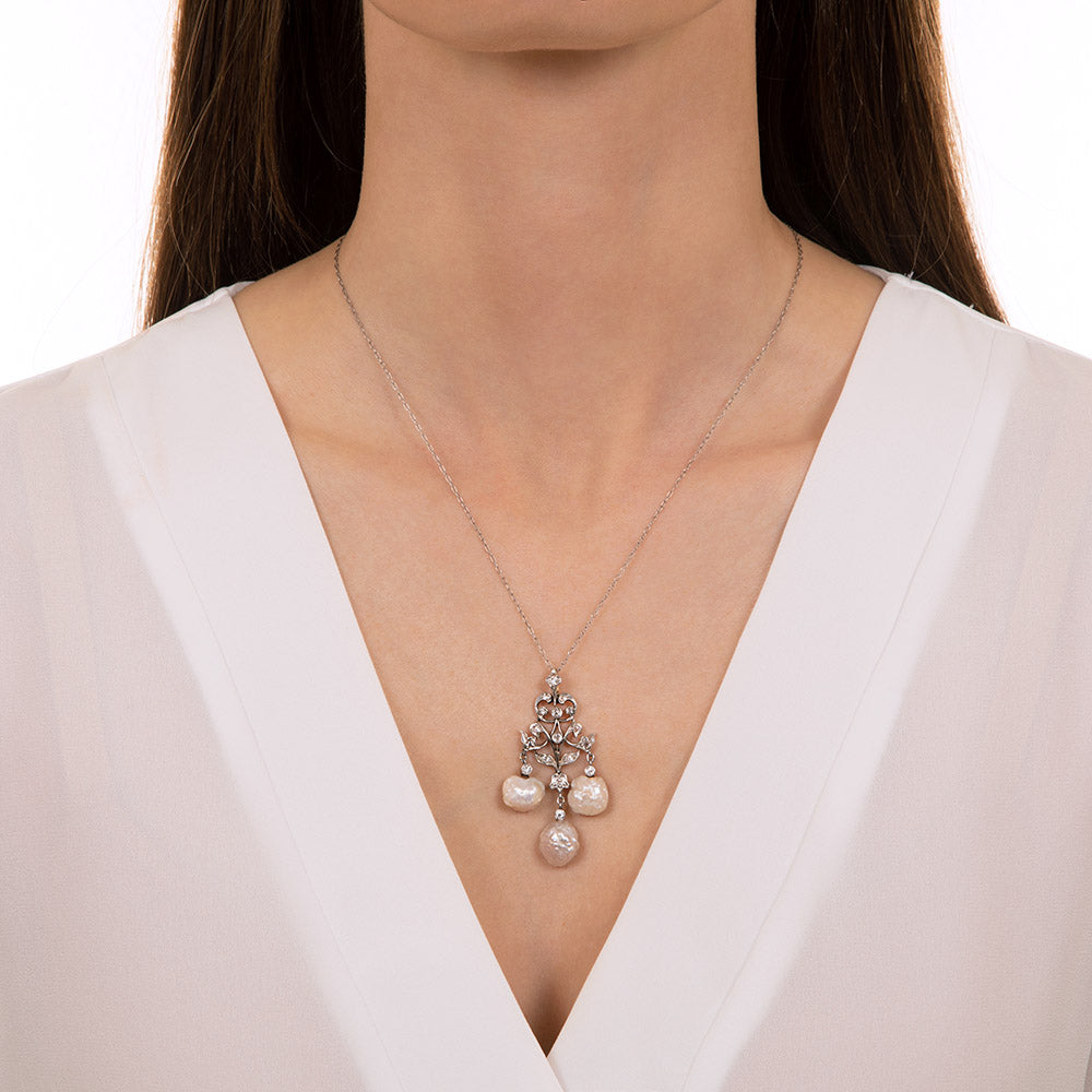 Edwardian "Girandole" Freshwater Pearl and Diamond Lavalière  - 1