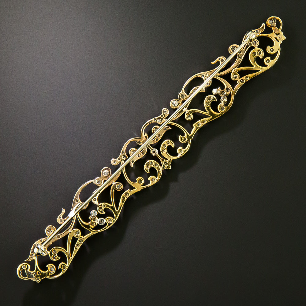 Edwardian Long Diamond Scroll Brooch - 3
