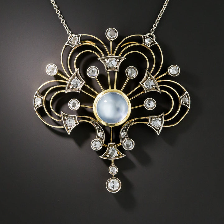 Edwardian Moonstone And Diamond Pendant Necklace