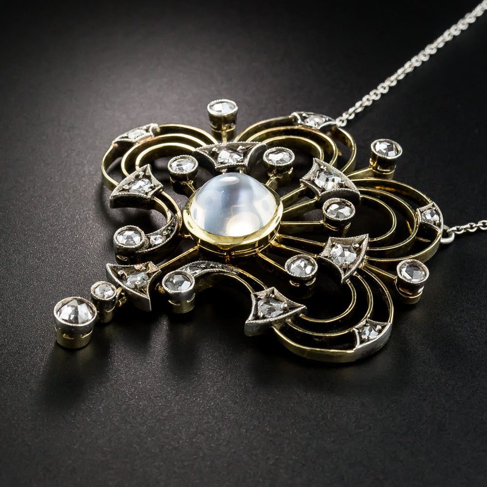 Edwardian Moonstone And Diamond Pendant Necklace - 4
