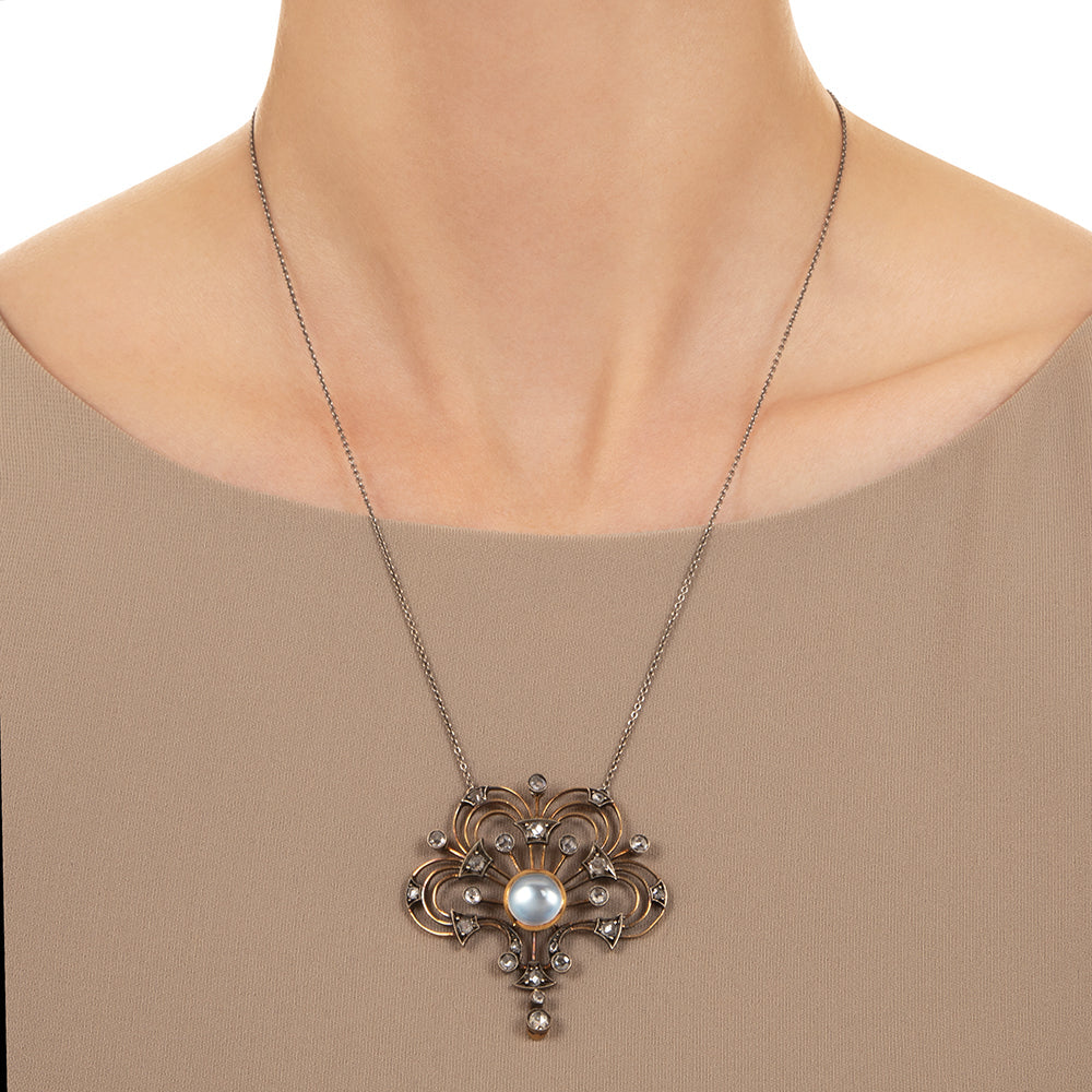 Edwardian Moonstone And Diamond Pendant Necklace - 3