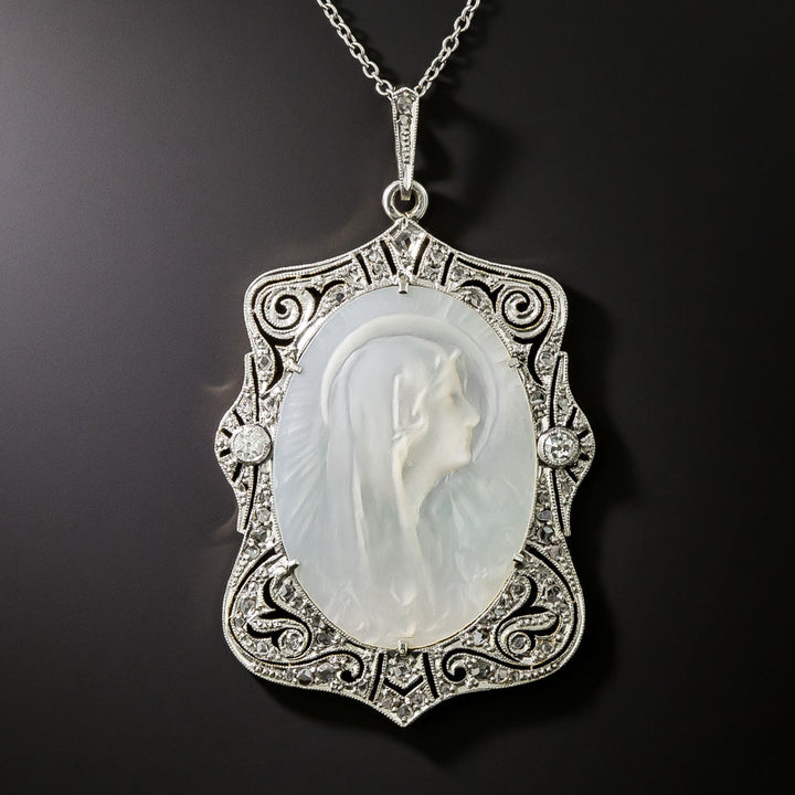 Edwardian Mother-of-Pearl and Diamond Madonna Pendant