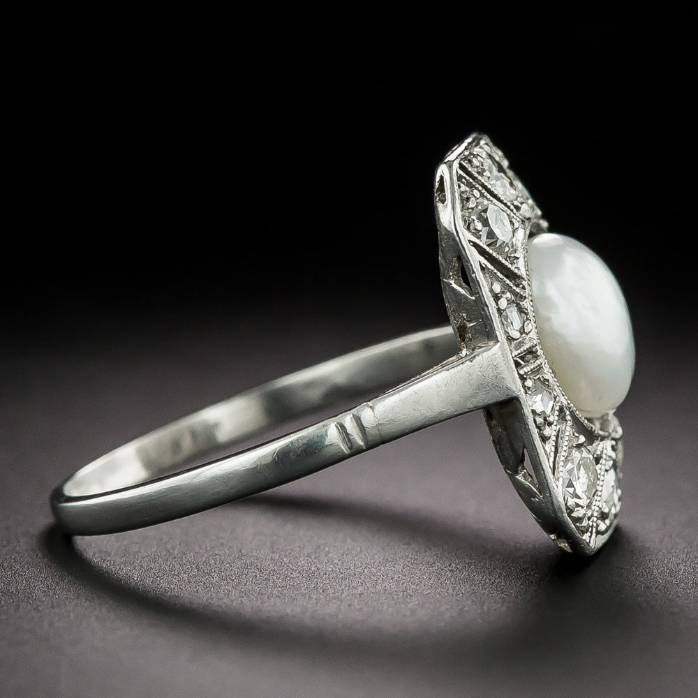 Edwardian Natural Freshwater Pearl and Diamond Ring - 4