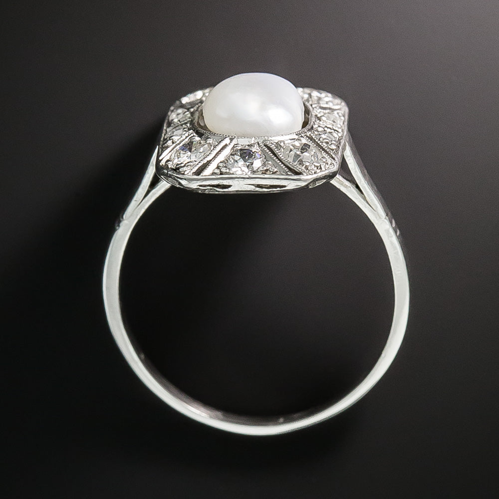 Edwardian Natural Freshwater Pearl and Diamond Ring - 5