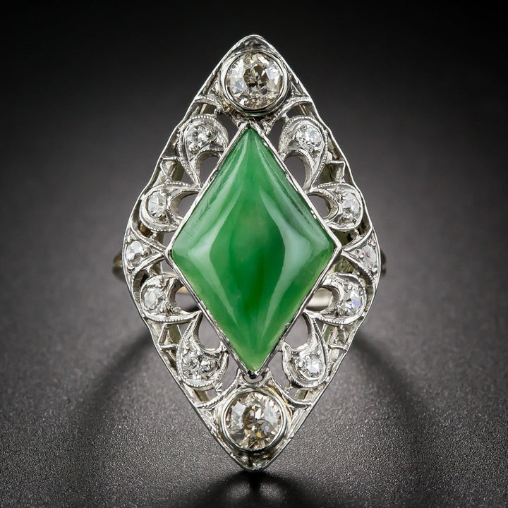 Edwardian Natural Jade and Diamond Dinner Ring