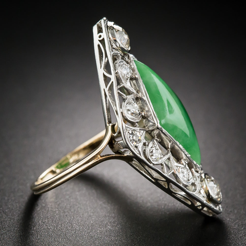 Edwardian Natural Jade and Diamond Dinner Ring - 7