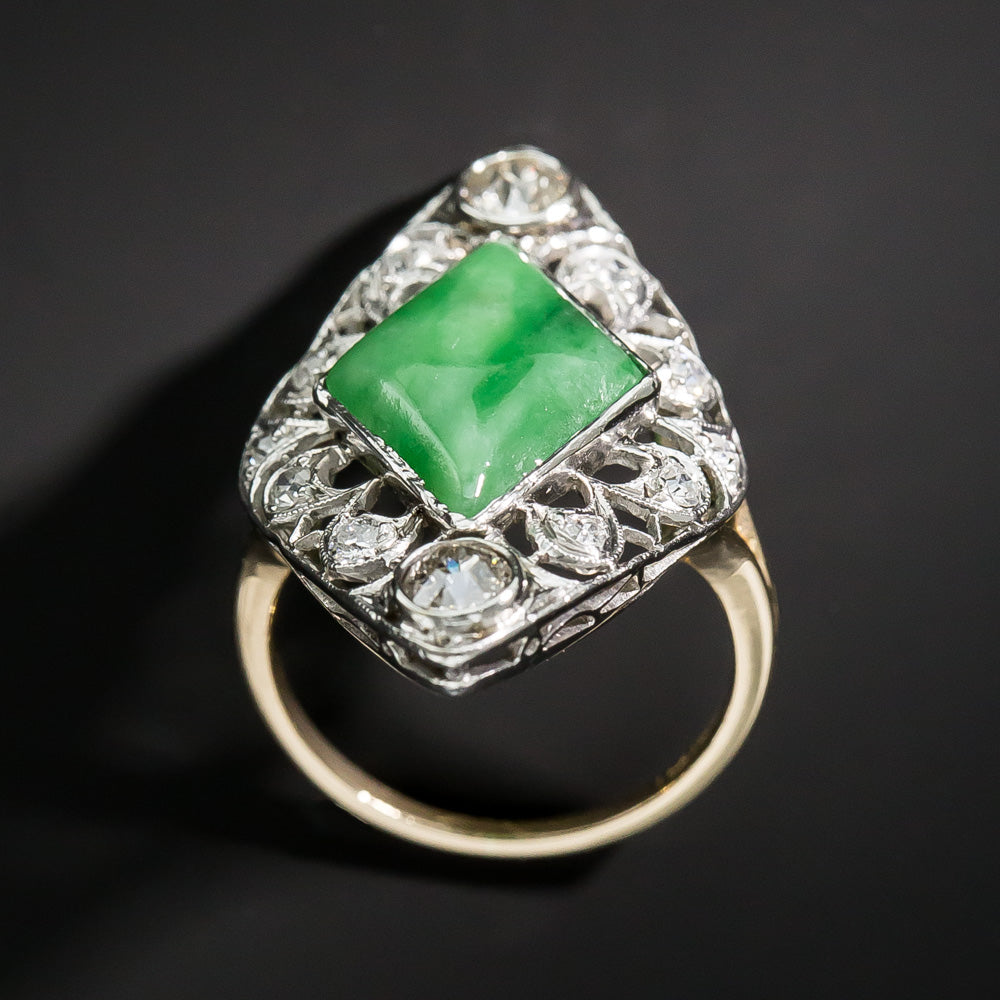 Edwardian Natural Jade and Diamond Dinner Ring - 8
