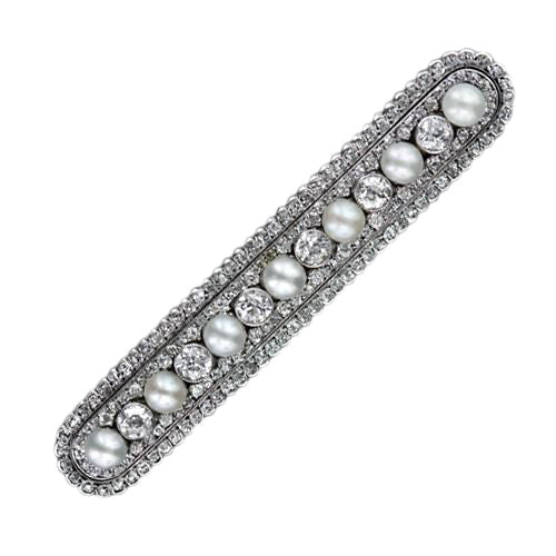 Edwardian Natural Pearl and Diamond Bar Brooch - GIA - 3