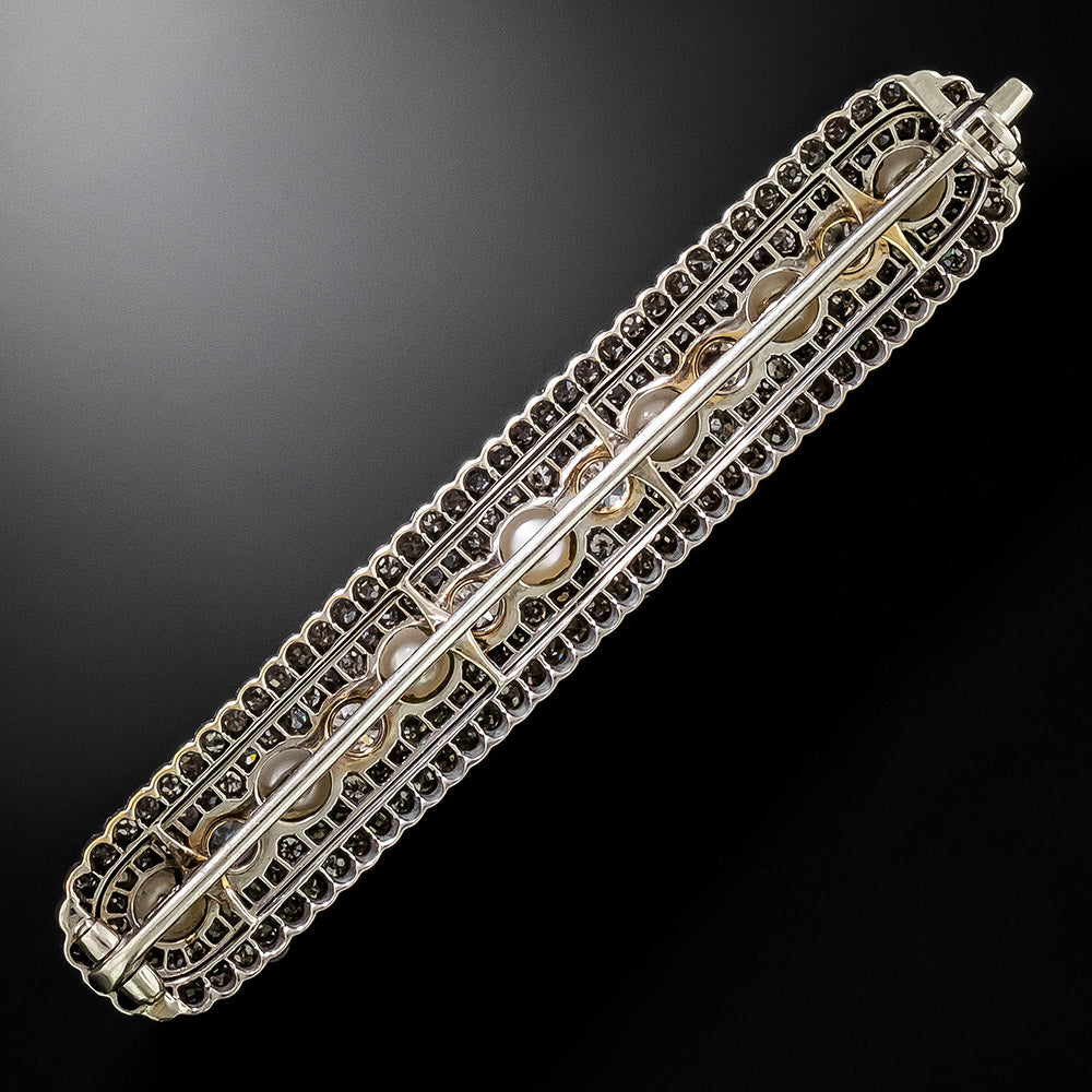 Edwardian Natural Pearl and Diamond Bar Brooch - GIA - 2