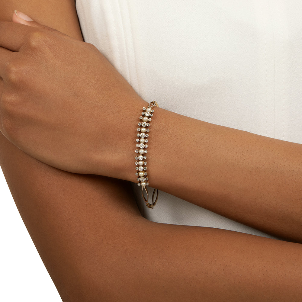 Edwardian Natural Pearl and Diamond Bracelet - 5