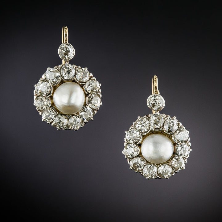 Edwardian Natural Pearl and Diamond Earrings