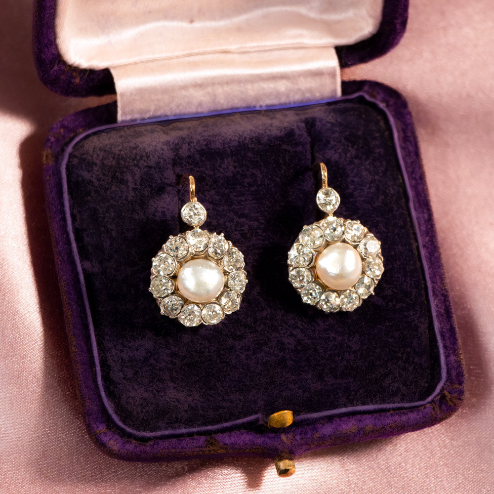 Edwardian Natural Pearl and Diamond Earrings - 7