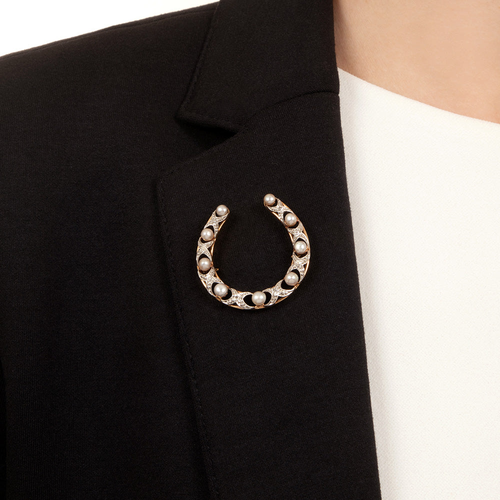 Edwardian Natural Pearl and Diamond Horseshoe Brooch by Allsopp & Allsopp - 3