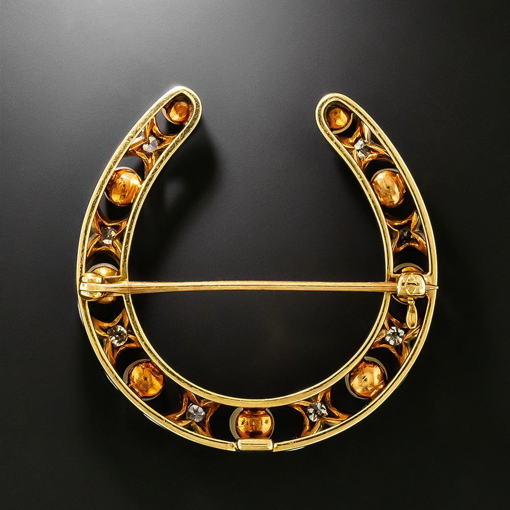 Edwardian Natural Pearl and Diamond Horseshoe Brooch by Allsopp & Allsopp - 3