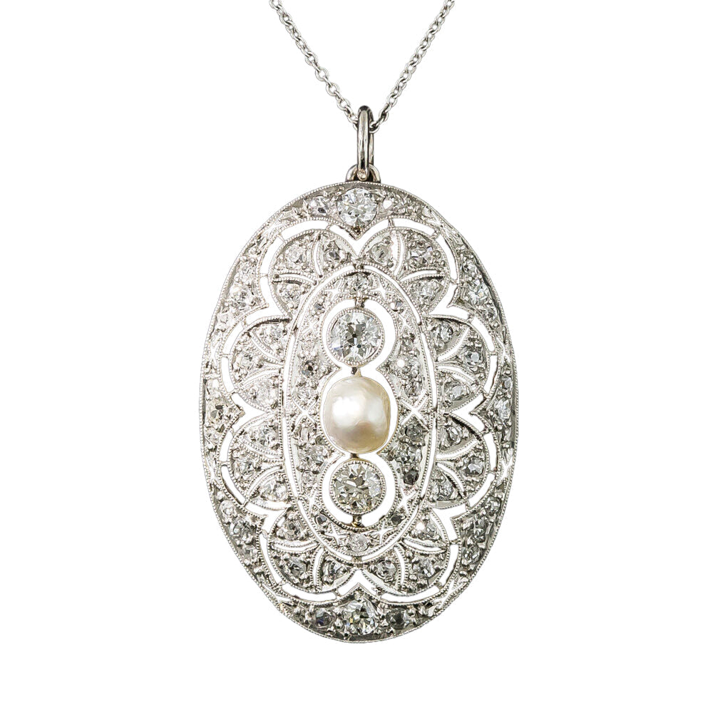 Edwardian Natural Pearl and Diamond Lavaliere  - 2
