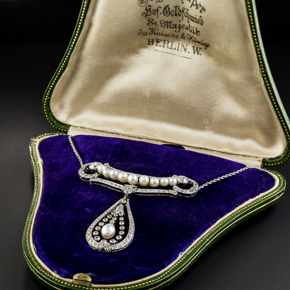 Edwardian Natural Pearl and Diamond Necklace - 5