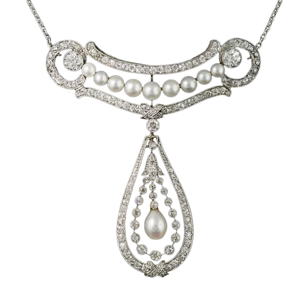 Edwardian Natural Pearl and Diamond Necklace - 7