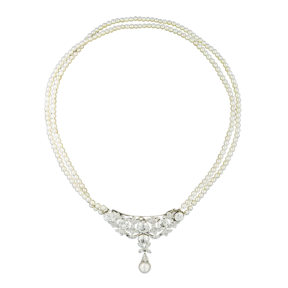 Edwardian Natural Pearl and Diamond Necklace/Brooch - GIA - 8
