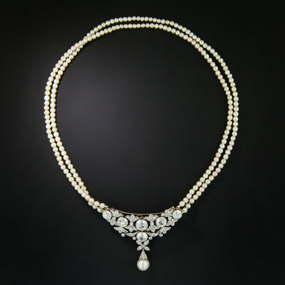 Edwardian Natural Pearl and Diamond Necklace/Brooch - GIA - 4