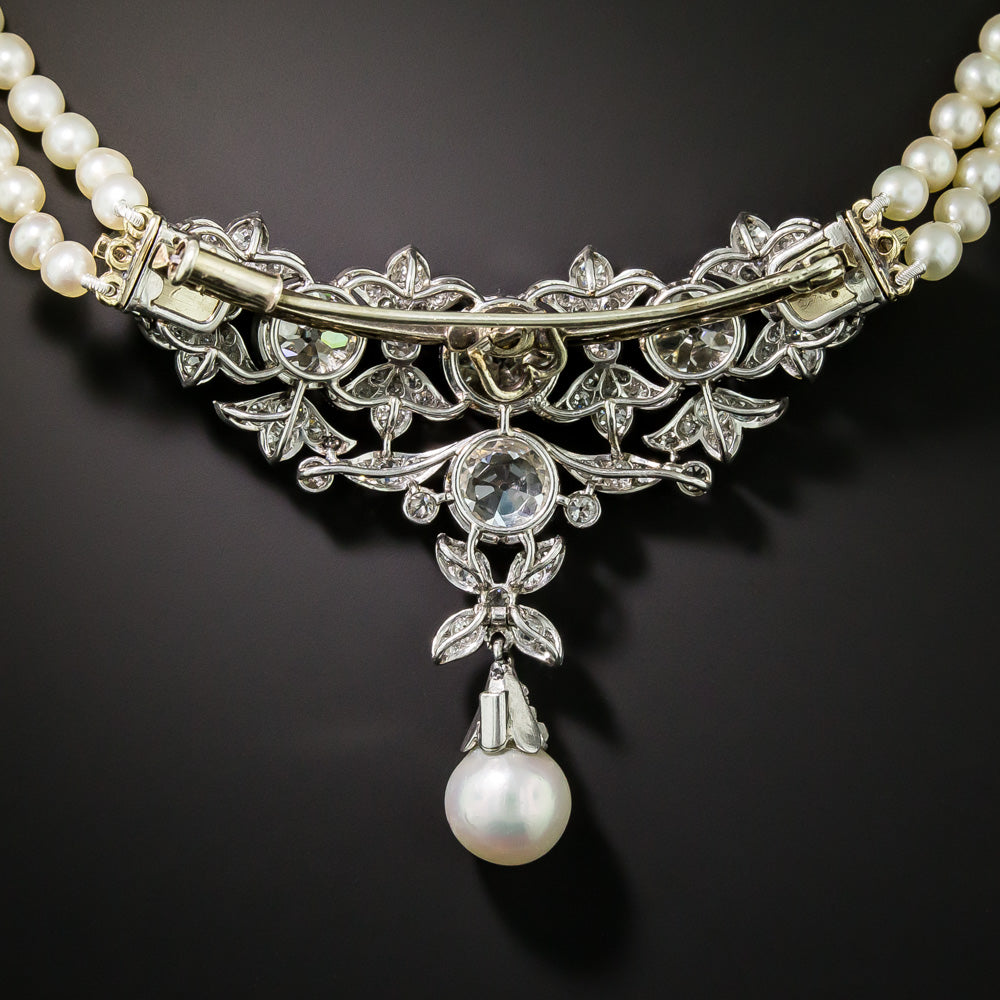 Edwardian Natural Pearl and Diamond Necklace/Brooch - GIA - 5