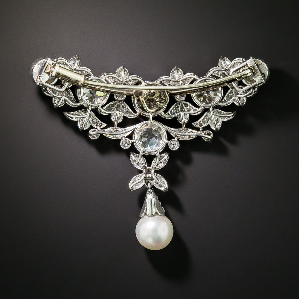 Edwardian Natural Pearl and Diamond Necklace/Brooch - GIA - 6