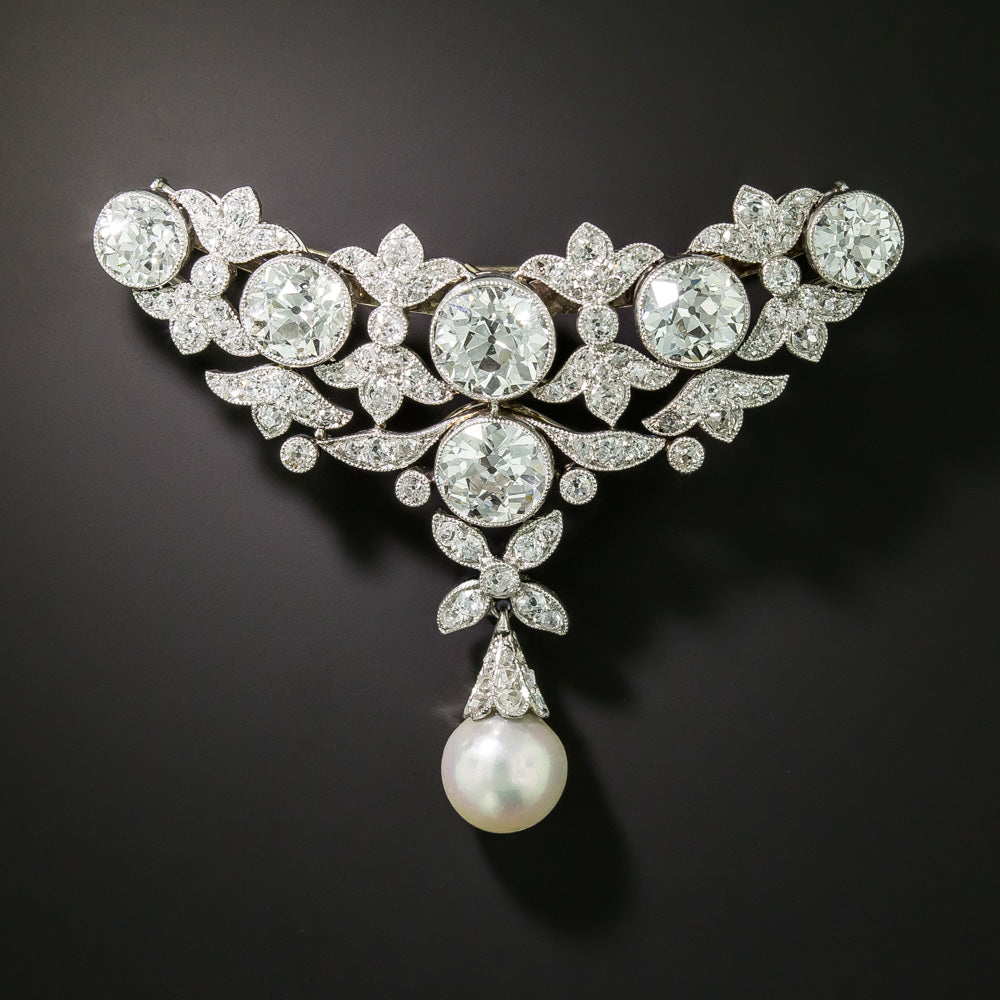 Edwardian Natural Pearl and Diamond Necklace/Brooch - GIA - 7