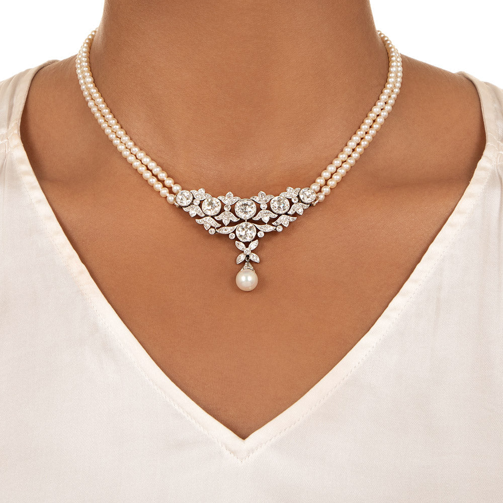 Edwardian Natural Pearl and Diamond Necklace/Brooch - GIA - 7