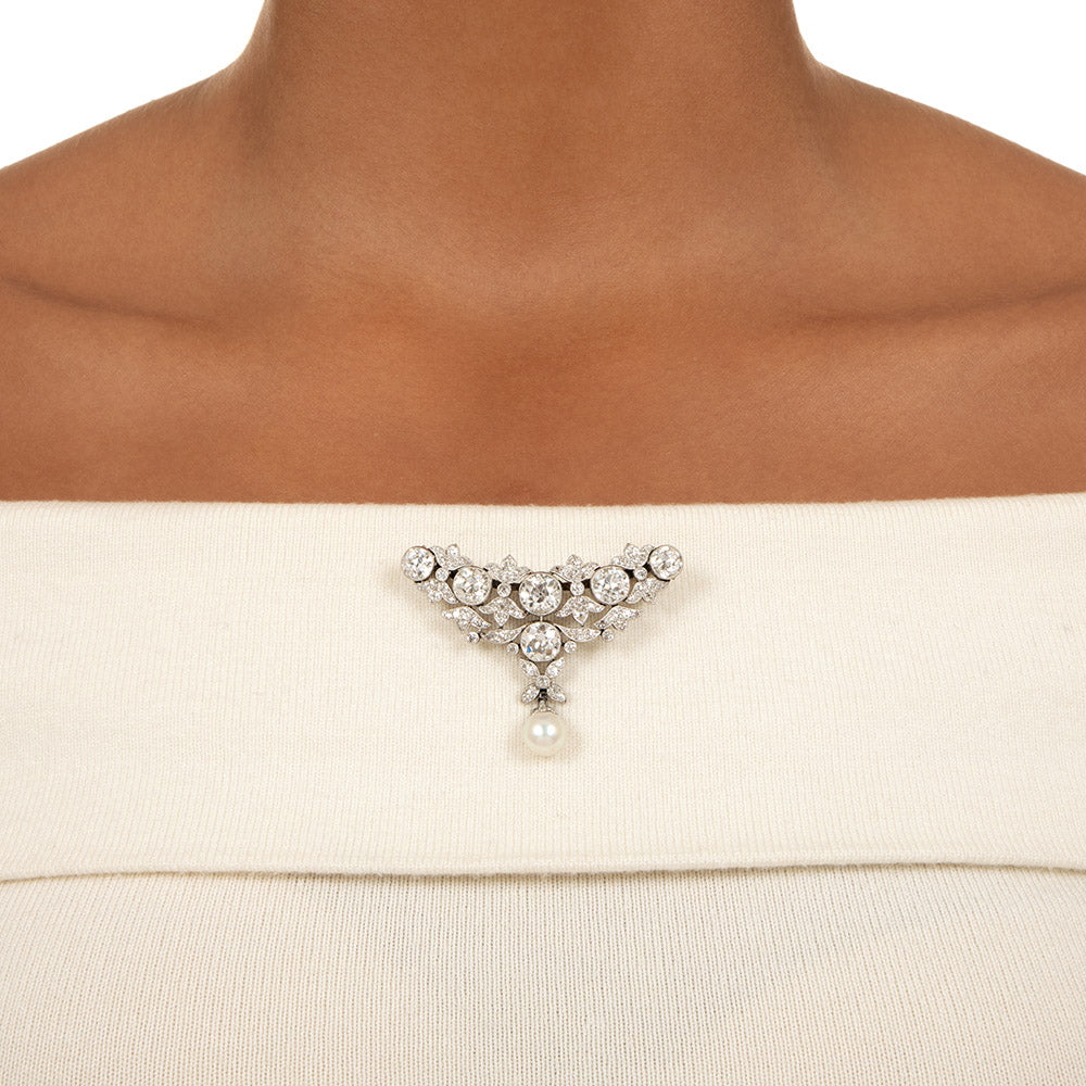 Edwardian Natural Pearl and Diamond Necklace/Brooch - GIA - 8