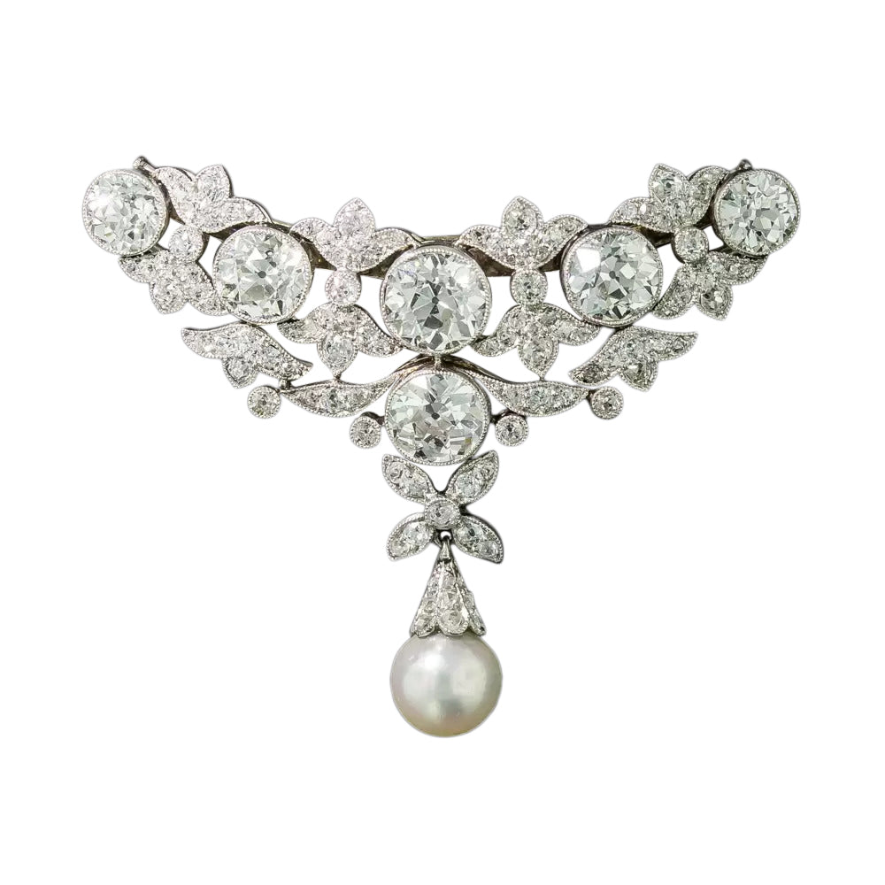 Edwardian Natural Pearl and Diamond Necklace/Brooch - GIA - 7