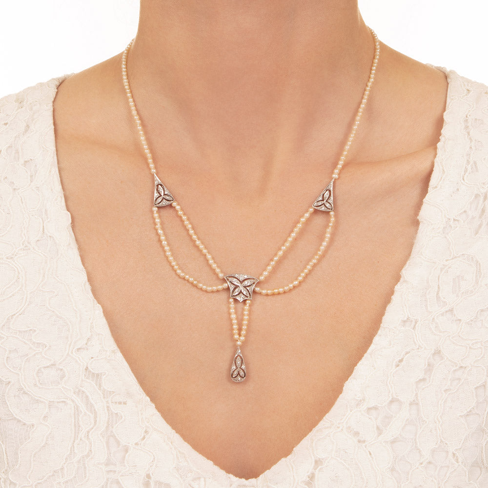 Edwardian Natural Pearl and Diamond Necklace - GIA - 7